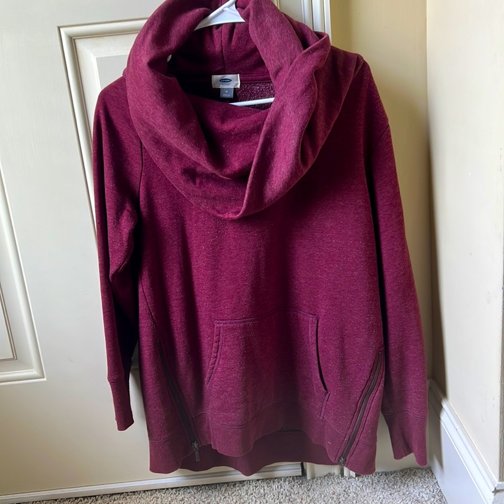 Burgundy pullover with large front pocket